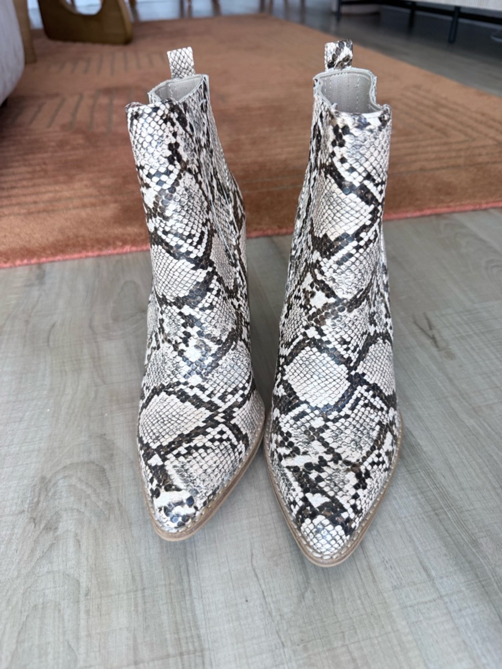 BEAST FASHION Snake-Print Pointed Ankle Booties (never worn)